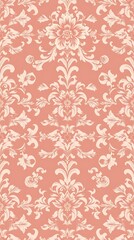 Fototapeta premium A vintage-inspired seamless pattern featuring elegant floral damask motifs in a muted color palette of blush pinks, soft creams, and dusty rose. The pattern is rendered in a.