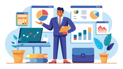 Business Team Analyzing Data Charts on Transparent Background