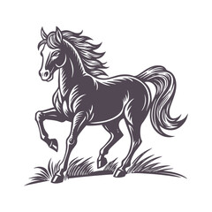 Minimalist Line Art of a Running Horse with Flowing Mane, Capturing Motion and Elegance