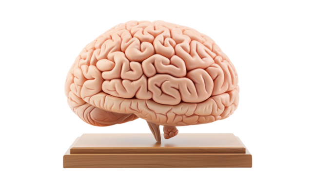 Anatomical of a human model brain on a wooden stand on transparent background PNG. 

 - Powered by Adobe