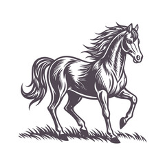 Minimalist Line Art of a Running Horse with Flowing Mane, Capturing Motion and Elegance