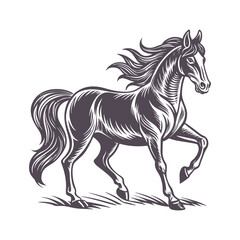 Minimalist Line Art of a Running Horse with Flowing Mane, Capturing Motion and Elegance