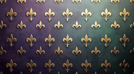 Mardi Gras - Pattern of Gold Fleur - de - Lis on Gradient Purple - Green Background for Wallpaper