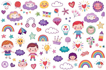 Obraz premium Cute kids, colorful, cartoon, whimsical designs, background