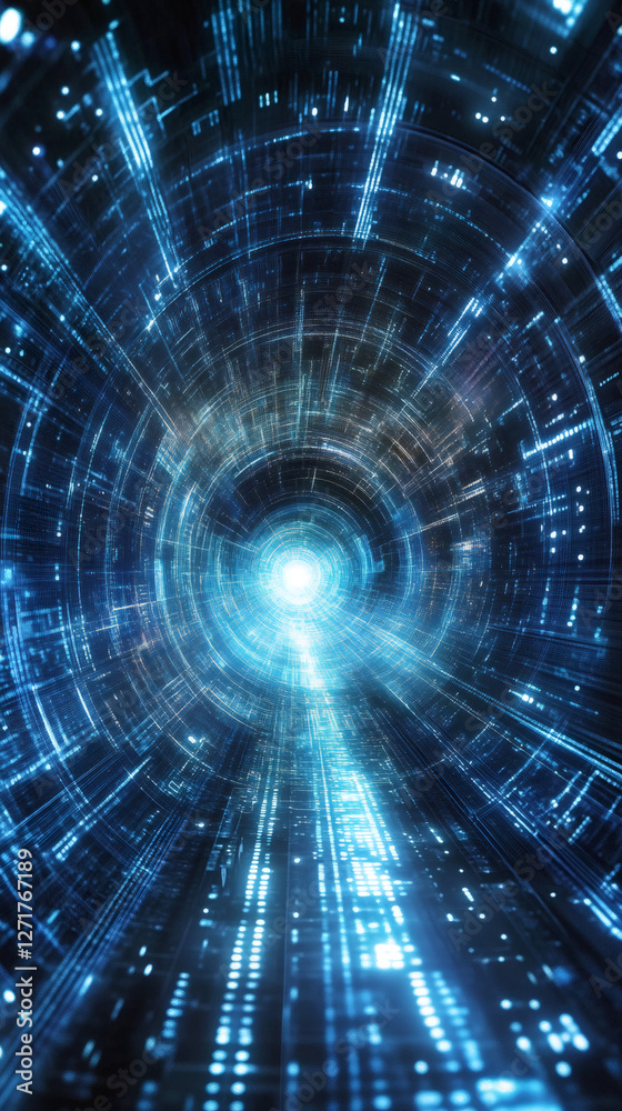 Aufkleber Futuristic cyberspace tunnel with binary code flowing, creating a sense of rapid data transfer and technological advancement