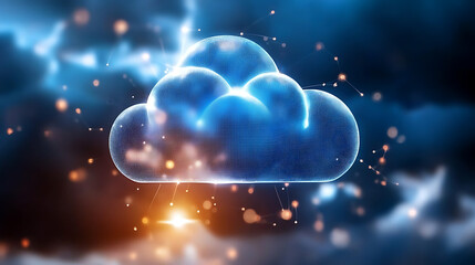 Glowing digital cloud computing data transfer event virtual environment abstract concept visualization cloud technology scene