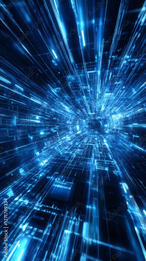 Aufkleber Abstract blue digital information flowing through cyberspace, creating a sense of speed and technological advancement