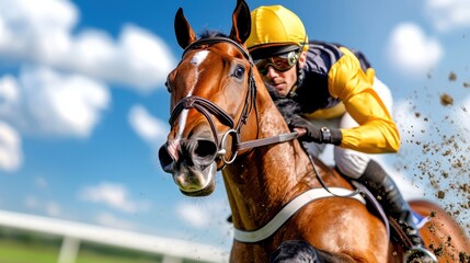 Dynamic Action Shot of Jockey and Horse Racing