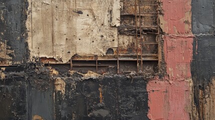 A Detailed View of a Weathered Concrete Wall with Patchwork Repairs