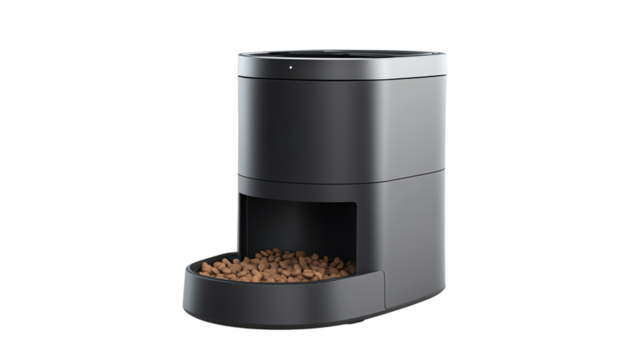 Modern pet feeder with automatic dispensing function.