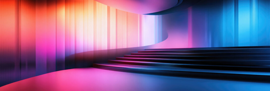 Modern stage design with vivid colors and elegant curves creating a captivating atmosphere for performances