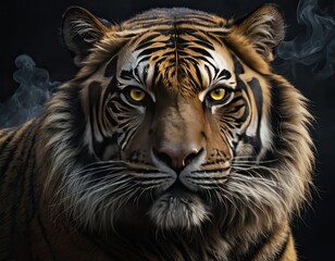 Naklejka premium A close-up of a tiger's head. On a white background.