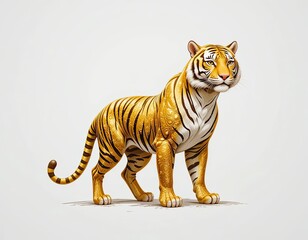 Golden tiger.  On a white background.