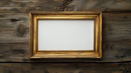 Fototapeta premium Vintage brass frame with patina on rustic wooden wall