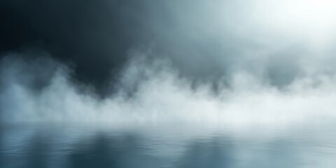 Obraz premium Ground-level fog envelops a shiny surface creating an ethereal atmosphere with deep shadows and subtle highlights in an abstract backdrop
