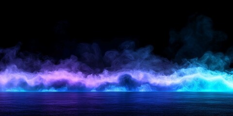 Ground-level smoke illuminated by blue and purple gradients creating an abstract background in a dark environment for creative designs