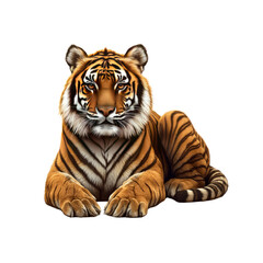 Naklejka premium Majestic Bengal Tiger Lying Down, Isolated on White Background