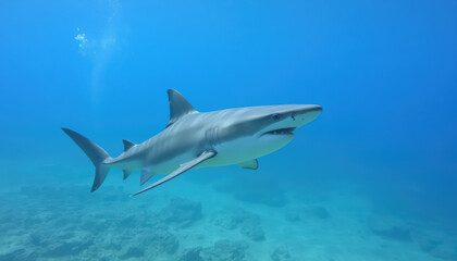 Fototapeta premium A big shark swims underwater. 