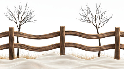 Obraz premium simple wooden tree fence with alternating long and short branches creating a pattern, isolated against a white background. simple wooden fence, alternating branches, long and short branches, 