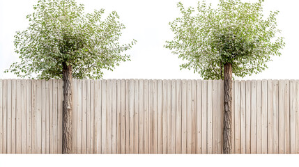 Fototapeta premium sturdy wooden tree fence with large tree trunks forming the posts, isolated on white to highlight its structural simplicity. sturdy wooden fence, large tree trunks, tree posts, boundary marker, 