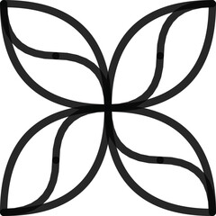 Symmetrical abstract design resembles a stylized flower, featuring black geometric curves on a white background. Perfect for creative templates, design concepts, or artistic visuals.