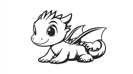 Naklejka premium Cute cartoon dragon, whimsical, child's drawing, fantasy art, coloring book