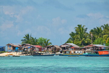 East Malaysia. island of Borneo. November 29, 2018. Sea Gypsy village on a sandy coral reef island. The main trade of local residents is fishing and sea Souvenirs.