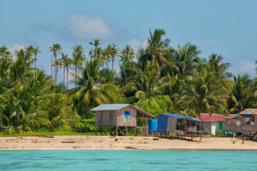 East Malaysia. island of Borneo. November 29, 2018. Sea Gypsy village on a sandy coral reef island. The main trade of local residents is fishing and sea Souvenirs.