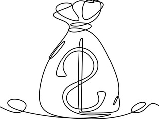 Line drawing of a bag with a dollar sign. Hand drawn