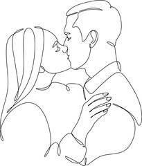 Line drawing of couple in love man and woman. Kiss. ​​Valentine's day. Love. Wedding couples. Vector illustration, hand drawn