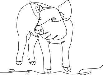 Сontinuous abstract line drawing of pig hand drawn