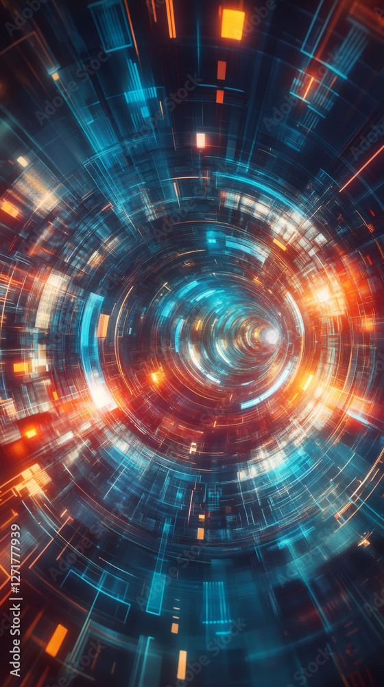 Aufkleber Glowing digital cyberspace tunnel speeding up data transmission in a futuristic server room