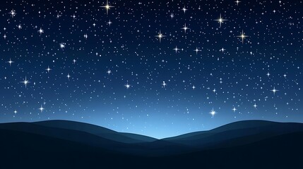 Starry Night Sky Over Silhouetted Rolling Hills