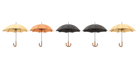 Set of Umbrella PNG Against Transparent Background for Weather Branding, Rain Protection, or Fashion Accessories