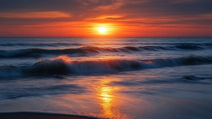 Obraz premium Majestic ocean waves at sunset reflecting golden light