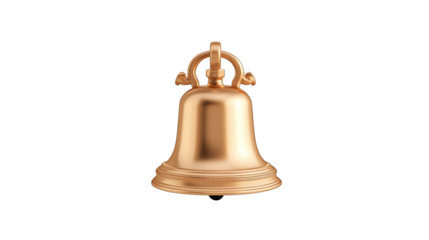 A gold bell with a silver chain hanging from it
