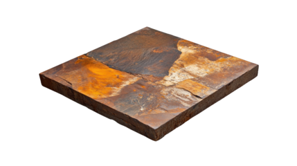 A square slab of stone with a brown and orange pattern