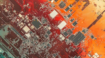 Fototapeta premium Intricate Circuit Board Design: A Colorful Exploration of Technological Innovation