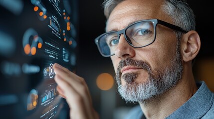 Engaging Businessman Analyzing Data on Digital Screen