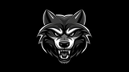 Angry wolf head logo graphic on black background, possible use in design or gaming