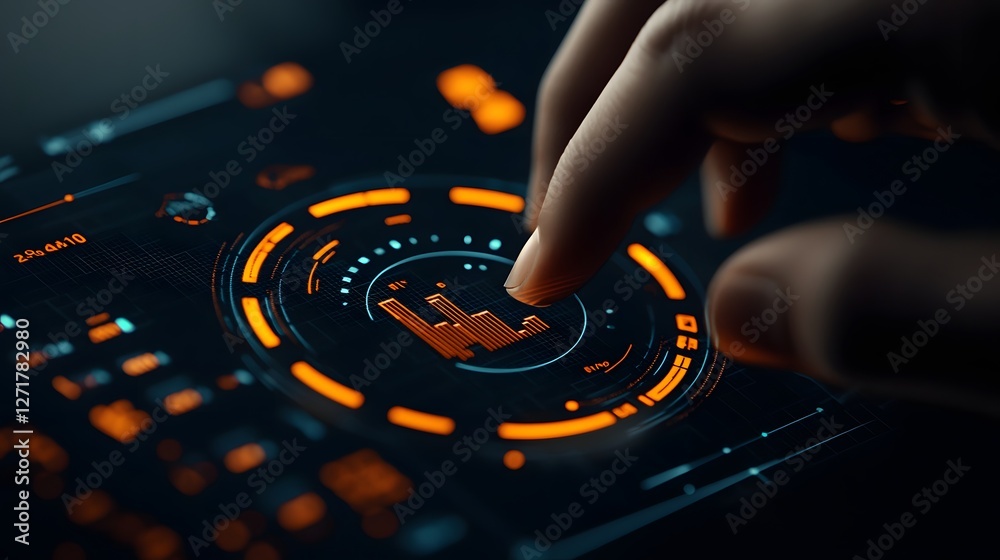Poster futuristic holographic dashboard interface displaying real time data analytics and metrics for track