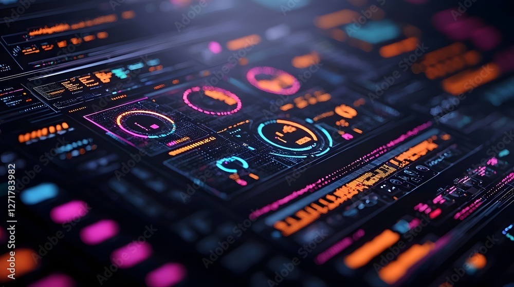 Poster futuristic holographic design software interface with interactive 3d modeling tools neon lighting re