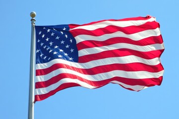 Obraz premium American Flag Waving On The Blue Sky Background