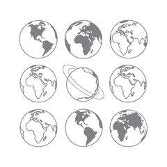 Planet Earth Icons with Editable Stroke - Minimal Vector Graphics for UI, Logos, and Web Design