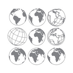 Planet Earth Icons with Editable Stroke - Minimal Vector Graphics for UI, Logos, and Web Design