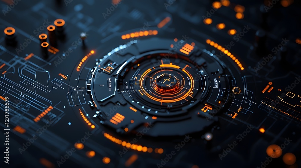 Poster futuristic holographic engineering blueprint showcasing intricate 3d rotating mechanical parts glowi