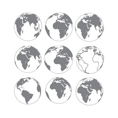 Planet Earth Icons with Editable Stroke - Minimal Vector Graphics for UI, Logos, and Web Design