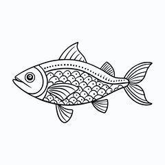 intricate fish pattern line illustration isolate.