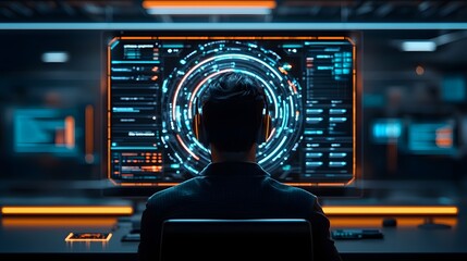 Futuristic holographic interface displaying real time data and insights for an anti bullying awareness campaign