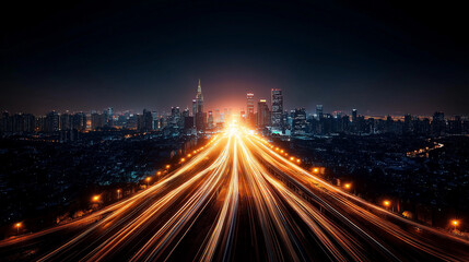 Fototapeta premium Futuristic urban movement ai and cybersecurity awareness in technology cityscape night view